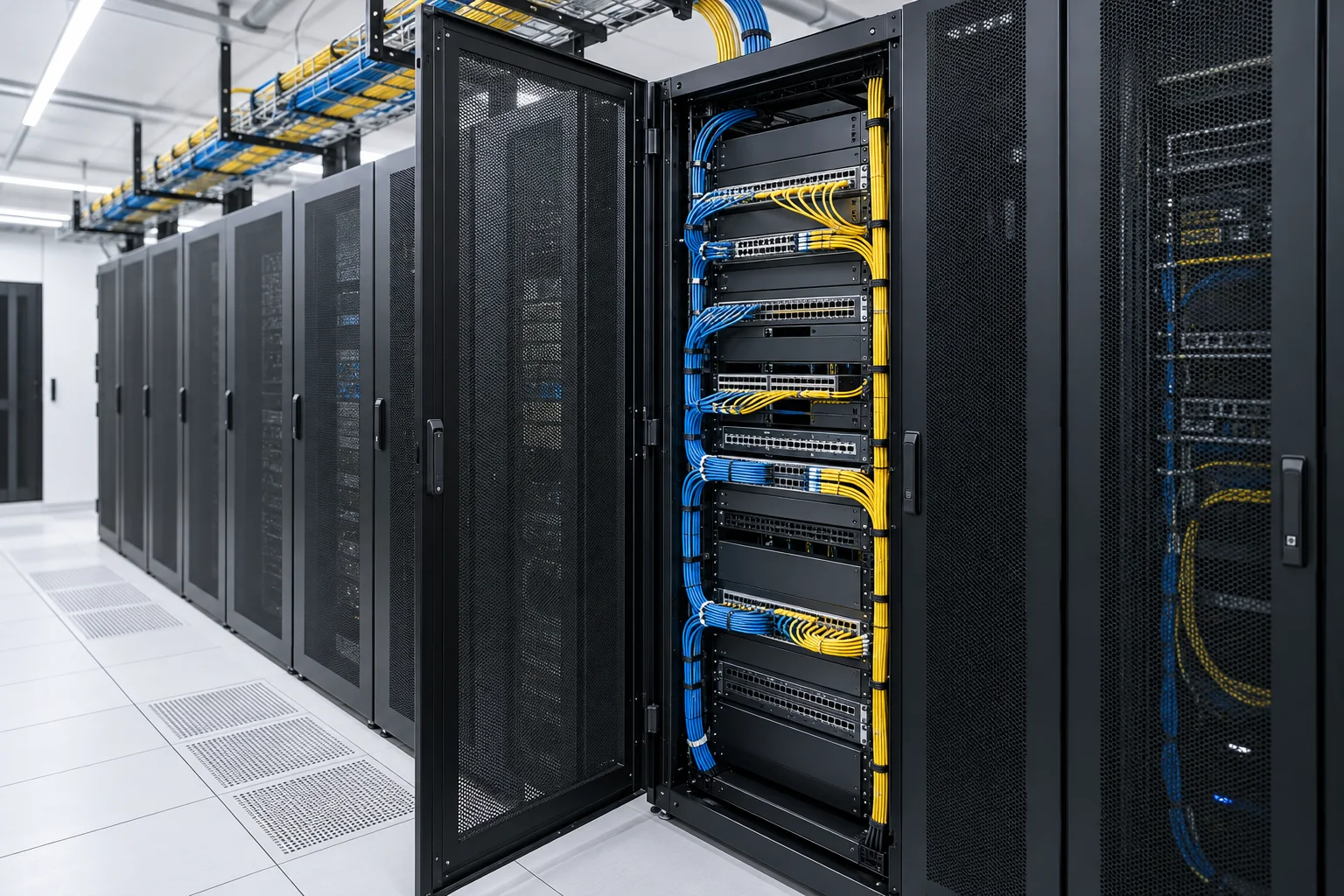 Network cabinets and structured fiber cabling