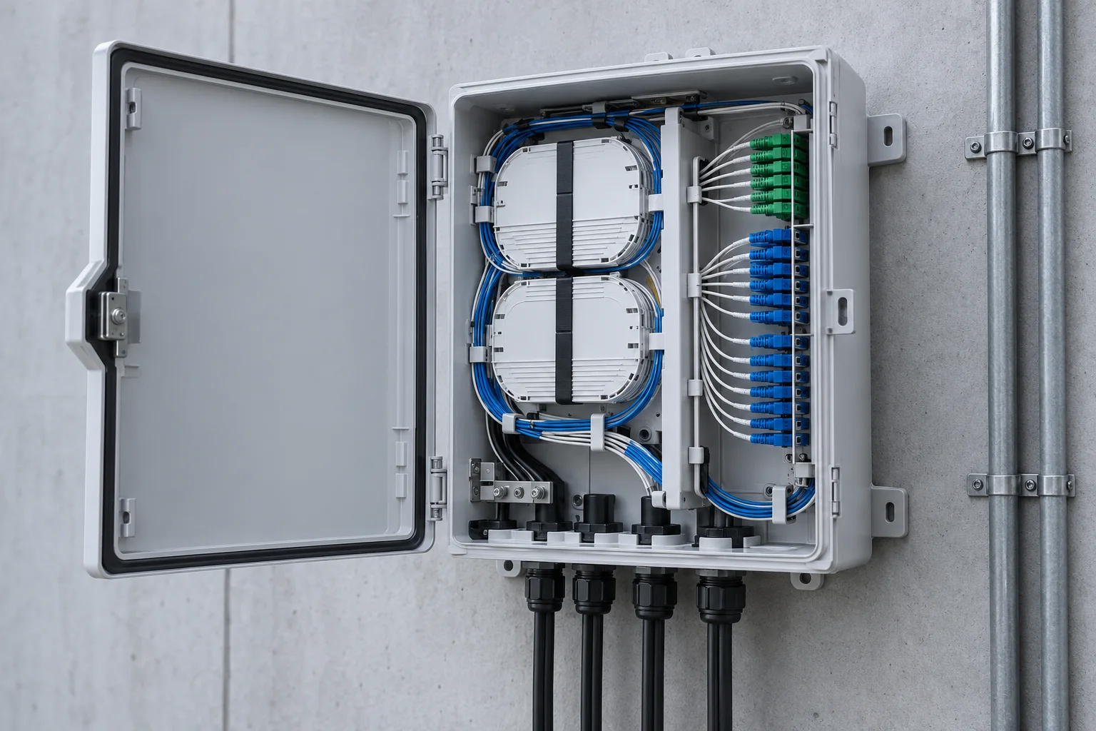 Fiber distribution box with termination components